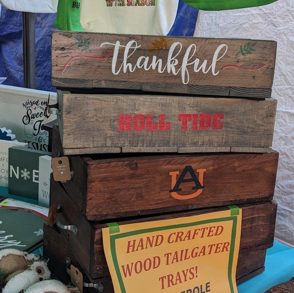 Wood Casserole Pans Tailgate Carrier Handmade Handcrafted w/ metal handles! - Picture 2 of 5